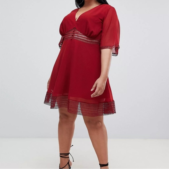 ASOS DESIGN dark red Curve mini tea dress size 16 - Picture 1 of 14